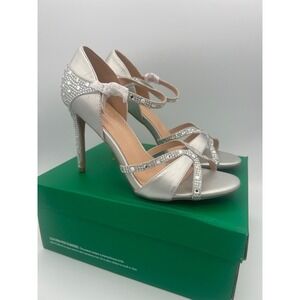 Lauren Lorraine Silver Rhinestone Heels Stiletto Party Prom Glam Sparkle 7.5 NEW